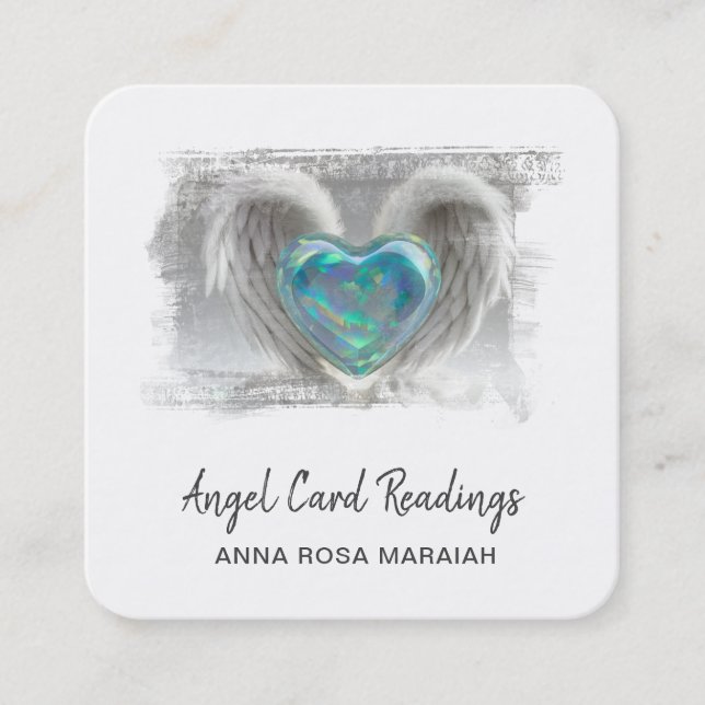 *~* QR Crystal Opal Heart Angel Vingar AP78 Fyrkantigt Visitkort (Framsida)