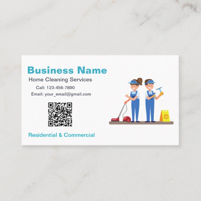 QR Custom Cleaning Service Maid Business Card Visitkort (Framsida)