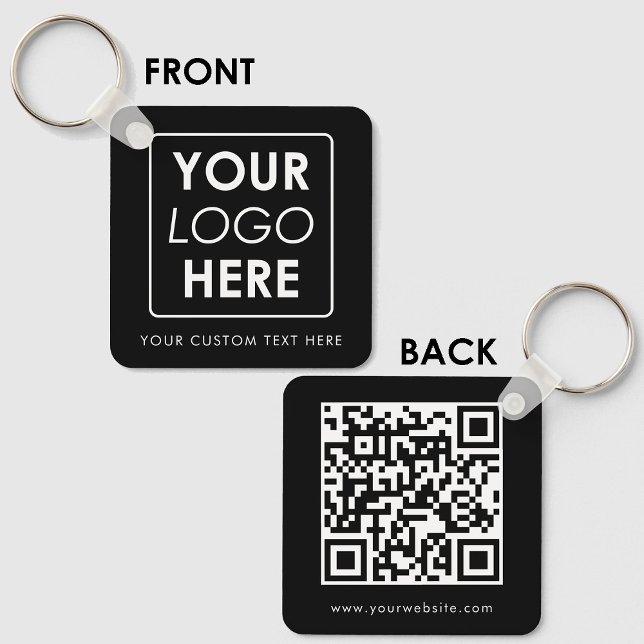QR-Dubbla, Logotyp, svart,  Nyckelring (Business Logo Text QR Code Double Sided Black Keychain)