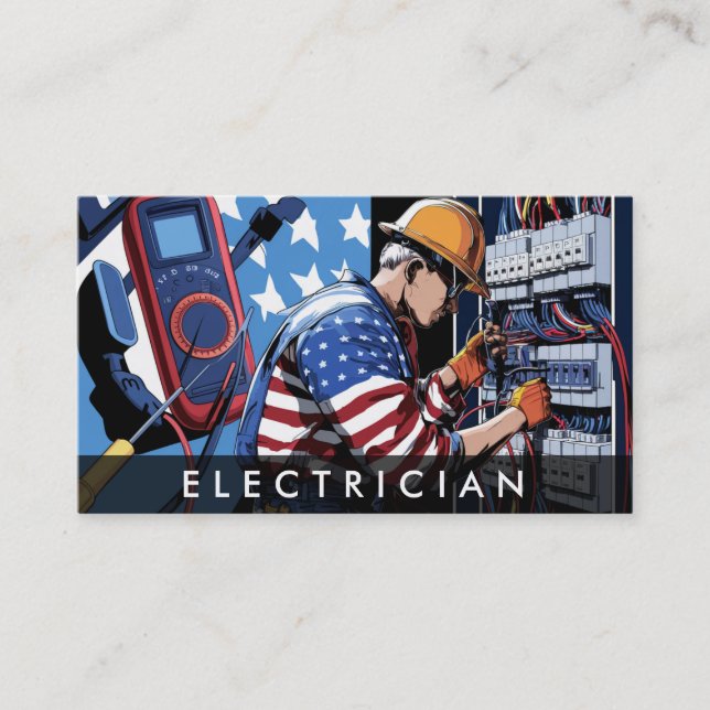 *~* QR Electrician Patriotic Flagga AP75 Photo Visitkort (Framsida)
