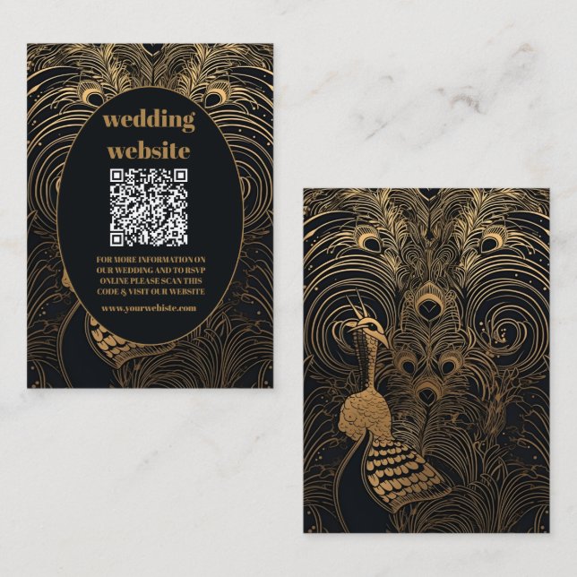 QR-Elegant Art Deco Peacocks Bröllop Tilläggskort (Fram/baksida)