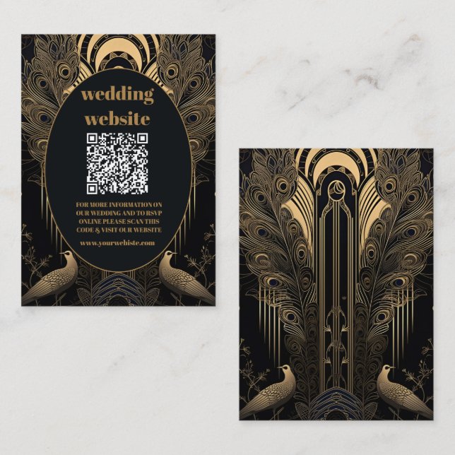 QR-Elegant Art Deco Peacocks Bröllop Tilläggskort (Fram/baksida)