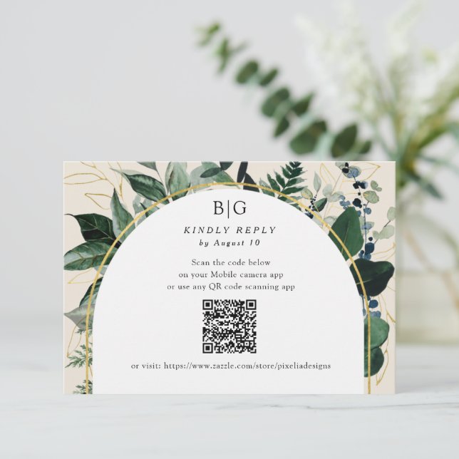 QR Elegant Beige Modern Botanical Grey OSA Kort (Stående Fram)
