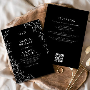 QR Elegant Black White Monogram Bröllop Inbjudningar