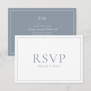 QR-Elegant Dusty Blue Monogram Bröllop OSA Kort
