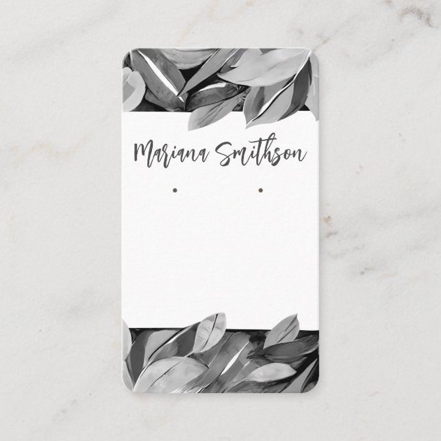QR Elegant Foliage Grått Earrings Visning Card Visitkort (Framsida)