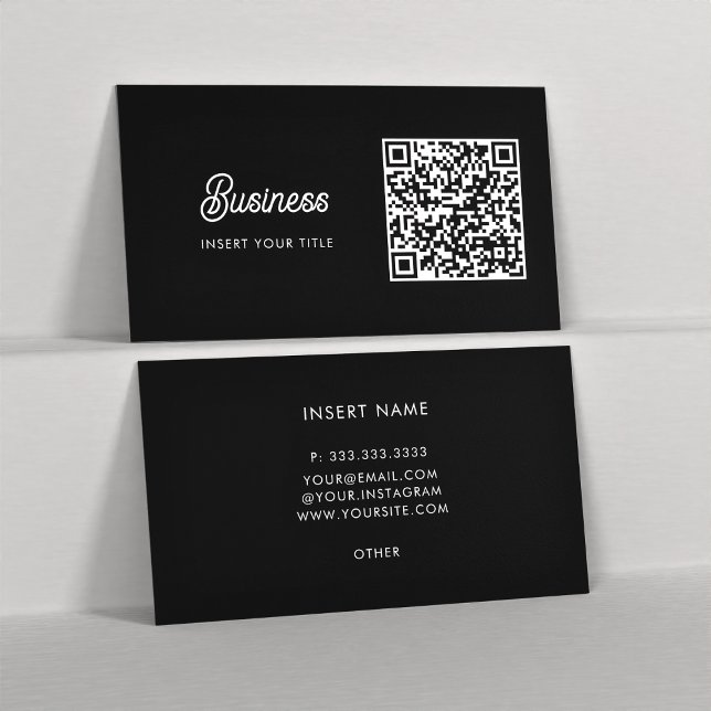 QR-Elegant för minimalistiskt Trendig, svart Visitkort (Front and Back)