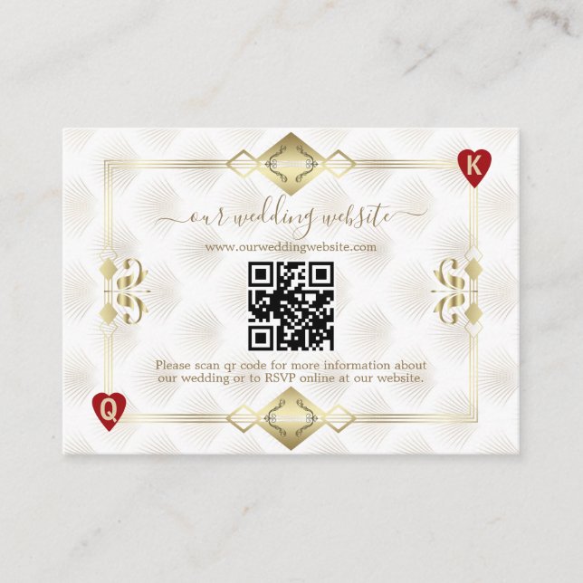 QR Elegant Guld White Art Deco 20s Casino Vegas Tilläggskort (Framsida)