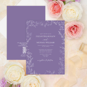 QR Elegant Lavender Minimal Löv Bröllop Inbjudningar