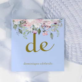 QR-Elegant Light Blue Blommigt Cosmetics Fyrkantigt Visitkort