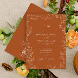 QR Elegant Löv Burnt Orange Monogram Bröllop Inbjudningar