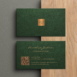 QR elegant lyxur grönt guld monogram Visitkort