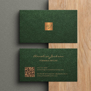QR elegant lyxur grönt guld monogram Visitkort