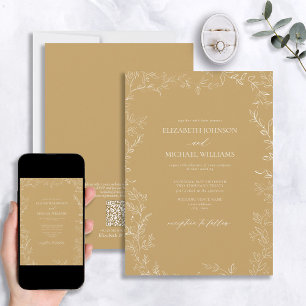 QR-Elegant Modern Guld minimal Löv Bröllop Inbjudningar