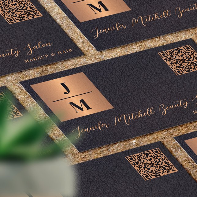 QR-elegant monogram svart guld professionell Visitkort (Skapare uppladdad)