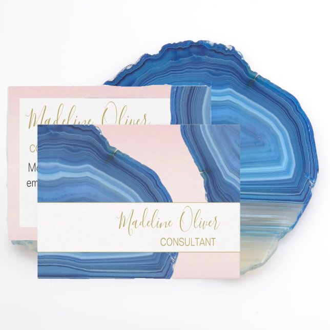 QR Elegant Professionell judblått Rosa Visitkort (Skapare uppladdad)