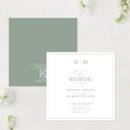 QR Elegant Sage Grönt Calligraphy Monogram Inbjudningar