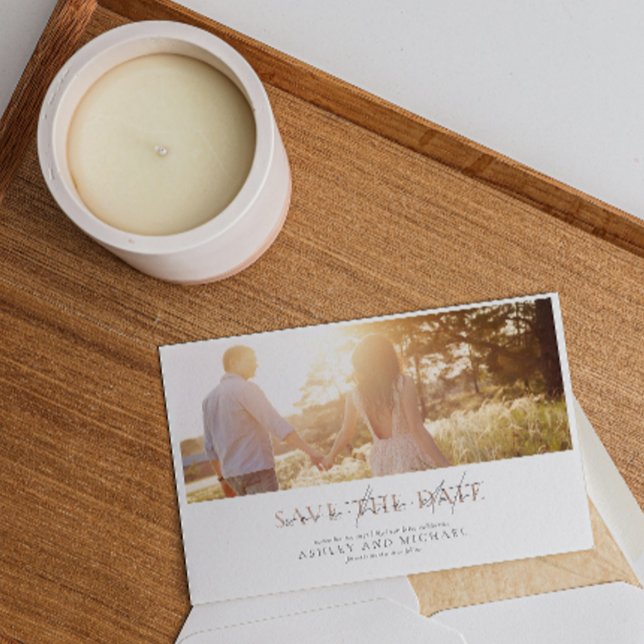 QR Elegant-skript Foto Bröllop spara datum Inbjudningar (Save the Date Cards 💌📆)