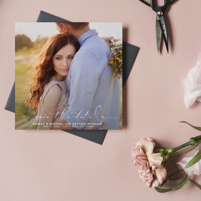 QR-Elegant, skripttypografi 3, foto Bröllop Spara Datumet (Save the Date Cards 💌📆)