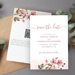 QR elegant vår vildblommor rosa bröllop Spara Datumet
