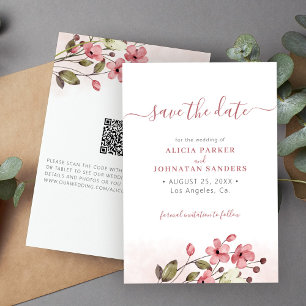 QR elegant vår vildblommor rosa bröllop Spara Datumet