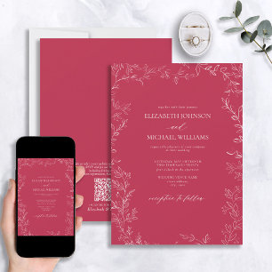 QR-Elegant Vivid Magenta Minimal Löv Bröllop Inbjudningar