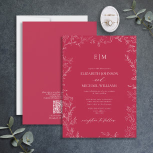 QR Elegant Vivid Magenta Monogram Bröllop Inbjudningar