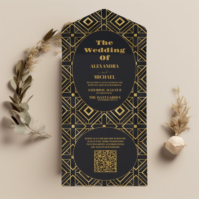 QR-Eleganten Black och Guld Art Deco Bröllop (Skapare uppladdad)