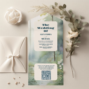 QR Eleganten Rustic Bröllop, bergsskog