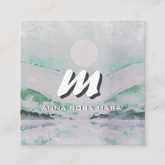 *~* QR Emerald Abstrakt liggande natur AP93 Fyrkantigt Visitkort (Framsida)