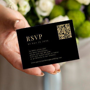 QR enkel elegant, minsta svartvita guld-bröllop OS Tilläggskort