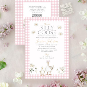 QR-Fåniget Goose Whimsical Rosa Bow Baby Shower Inbjudningar