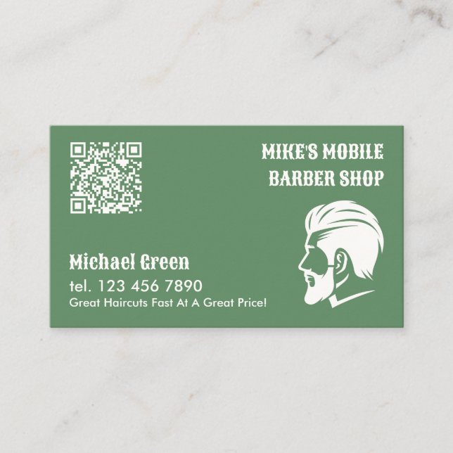 QR för Mobile Barber Anpassningsbar Visitkort (Framsida)