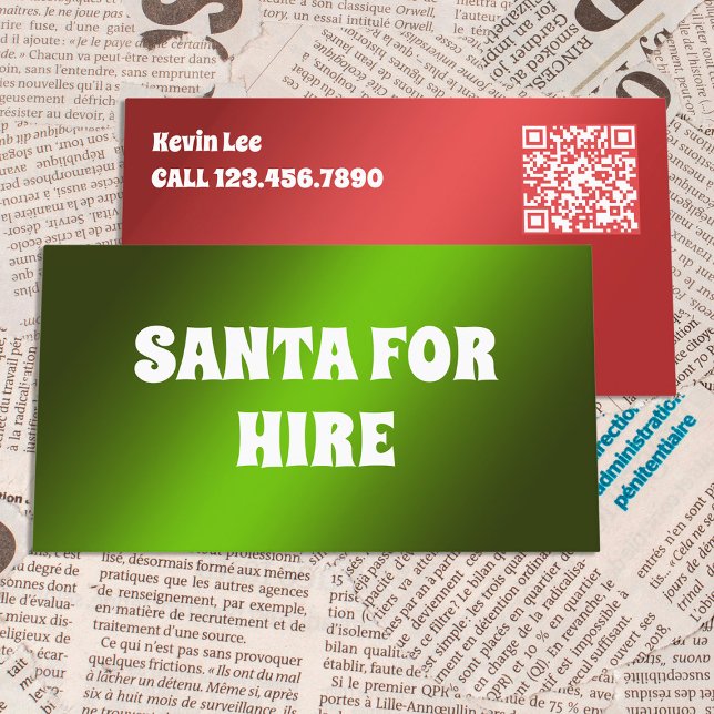 QR Funny Santa for Hire Visitkort (QR Funny Santa for Hire Business Cards)