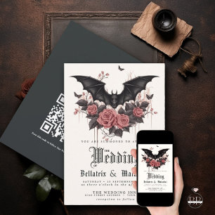 QR Goth Rosewood Ro Black Fladdermus Bouquet Inbjudningar