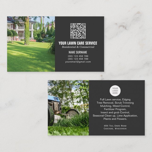 QR Gräsmatta Care-affärskort med foton Visitkort (Fram/baksida)