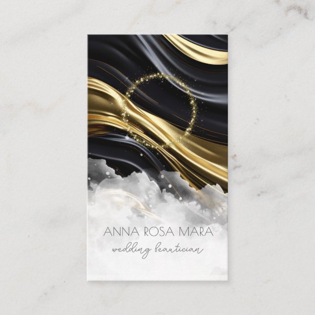*~* QR GULD Agate Marble PHOTO LOGOTYP BLACK AP66 Visitkort (Framsida)