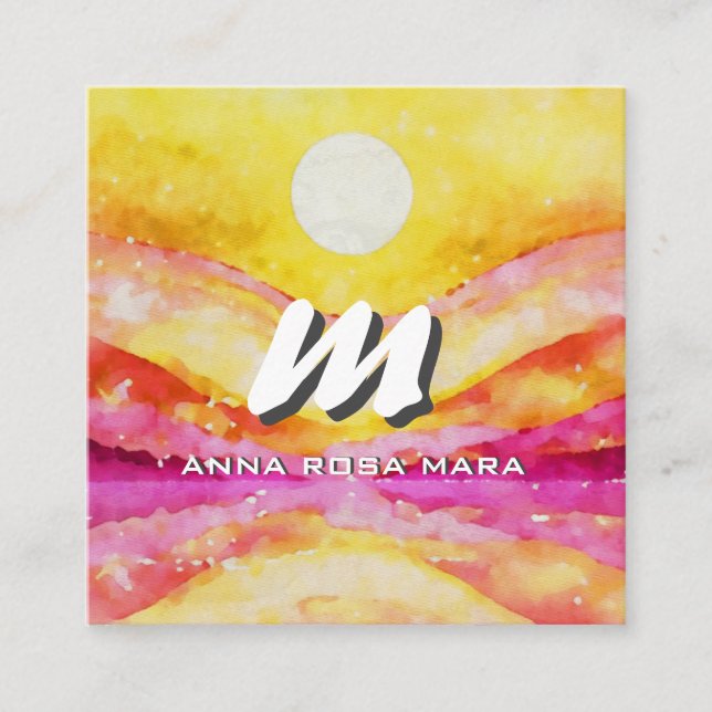 *~* QR GULD ROSA Abstrakt liggande natur AP93 Fyrkantigt Visitkort (Framsida)