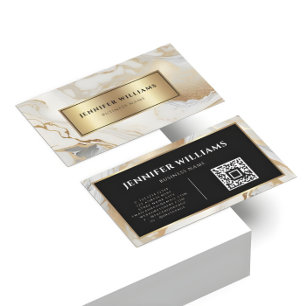 QR Guld White Marble Elegant Modern Visitkort