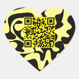 QR-Gult och svartfärgade groovy-lösningar Hjärtformat Klistermärke
