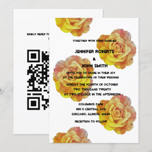 QR Gult Orange Blommigt Ro Boho Bröllop Inbjudningar