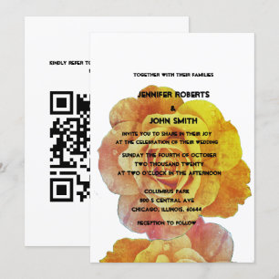 QR Gult Orange White Blommigt Ro Bröllop Inbjudningar