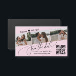 qr-kod 3 fotokollage spara datum rosa magnet<br><div class="desc">elegant qr-kod tre foton kollage spara datum rosa magnet</div>