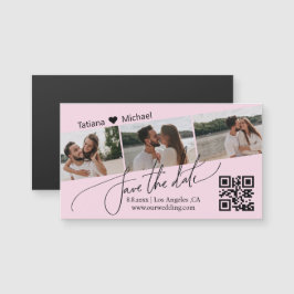 qr-kod 3 fotokollage spara datum rosa magnet
