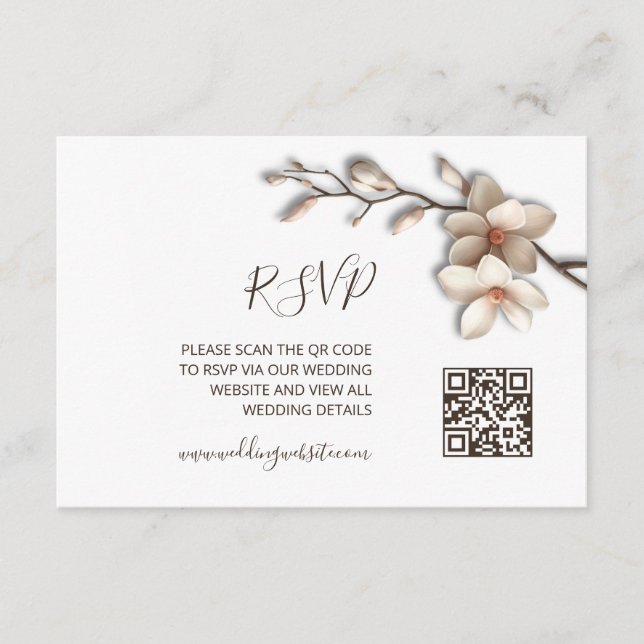 QR-kod |  3D blomma Magnolia RSVP Tilläggskort (Framsida)