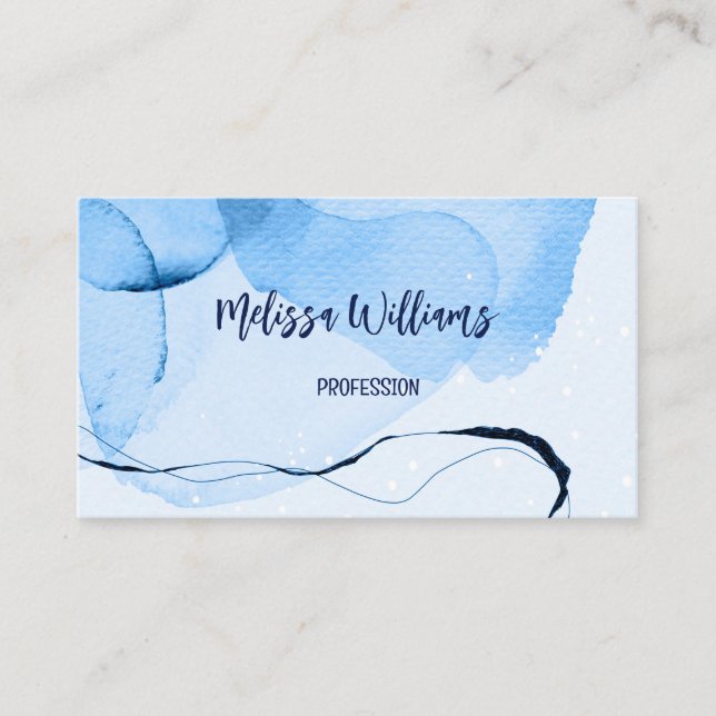 QR-kod | Abstrakt Art Blå vattenfärg Visitkort (Framsida)