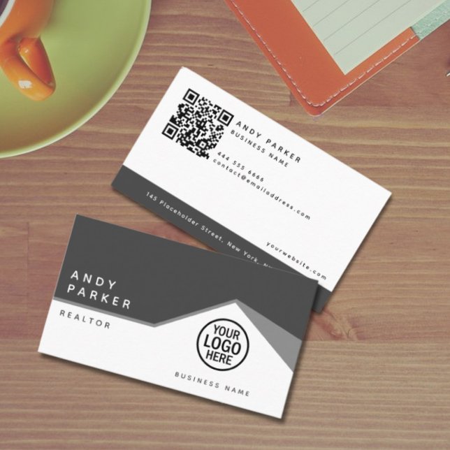 QR-kod | Allmänt, grått minimalistiskt riktigt god Visitkort (Realtor business card)