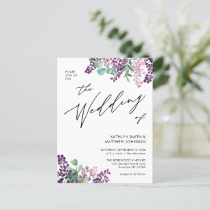 QR-kod allt i en Lila Lilac Blommigt Bröllop Inbjudan Vykort