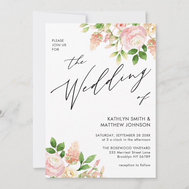 QR-kod allt i en Rosa ros-grey Bröllop Inbjudningar (Framsida)