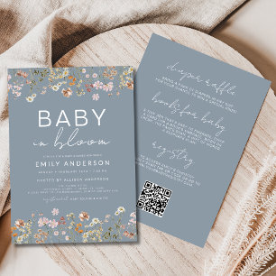 QR-kod allt i en Wildblomma Baby i Bloom Inbjudningar